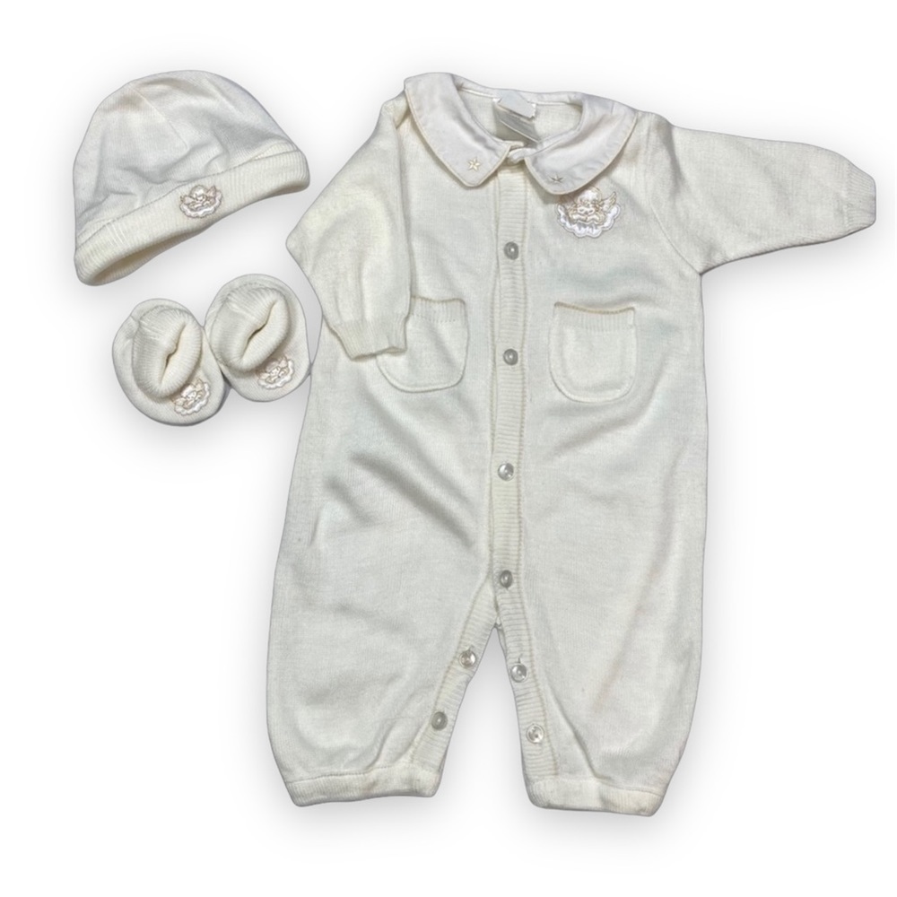Bright‎ Future Vintage Heirlooms Angel Wings Romper Hat Booties set 3-6 months